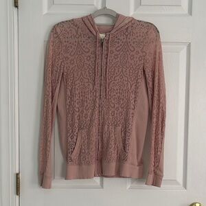 E by Eloise Jacquard Semi Sheer Zip Up Pale Pink Hoodie